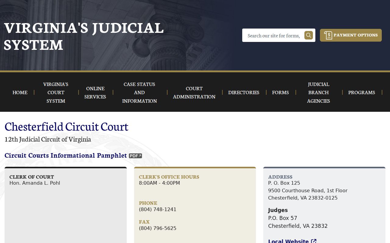 Chesterfield County bench warrant reference to Circuit Court clerk and capias forms