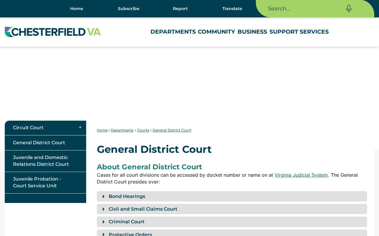 Chesterfield County bench warrant reference to General District Court case jurisdiction