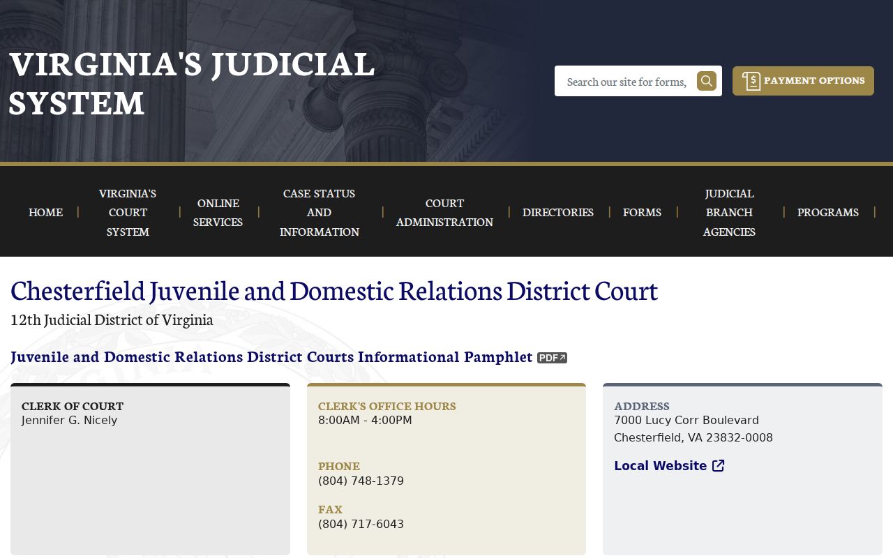 Chesterfield County municipal warrant reference to JDR court clerk and public access information