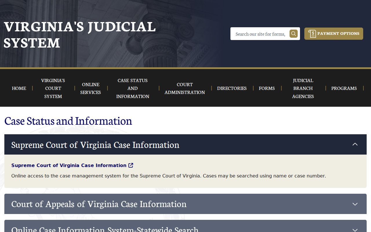 Chesterfield County warrant search reference to the Virginia courts case information hub