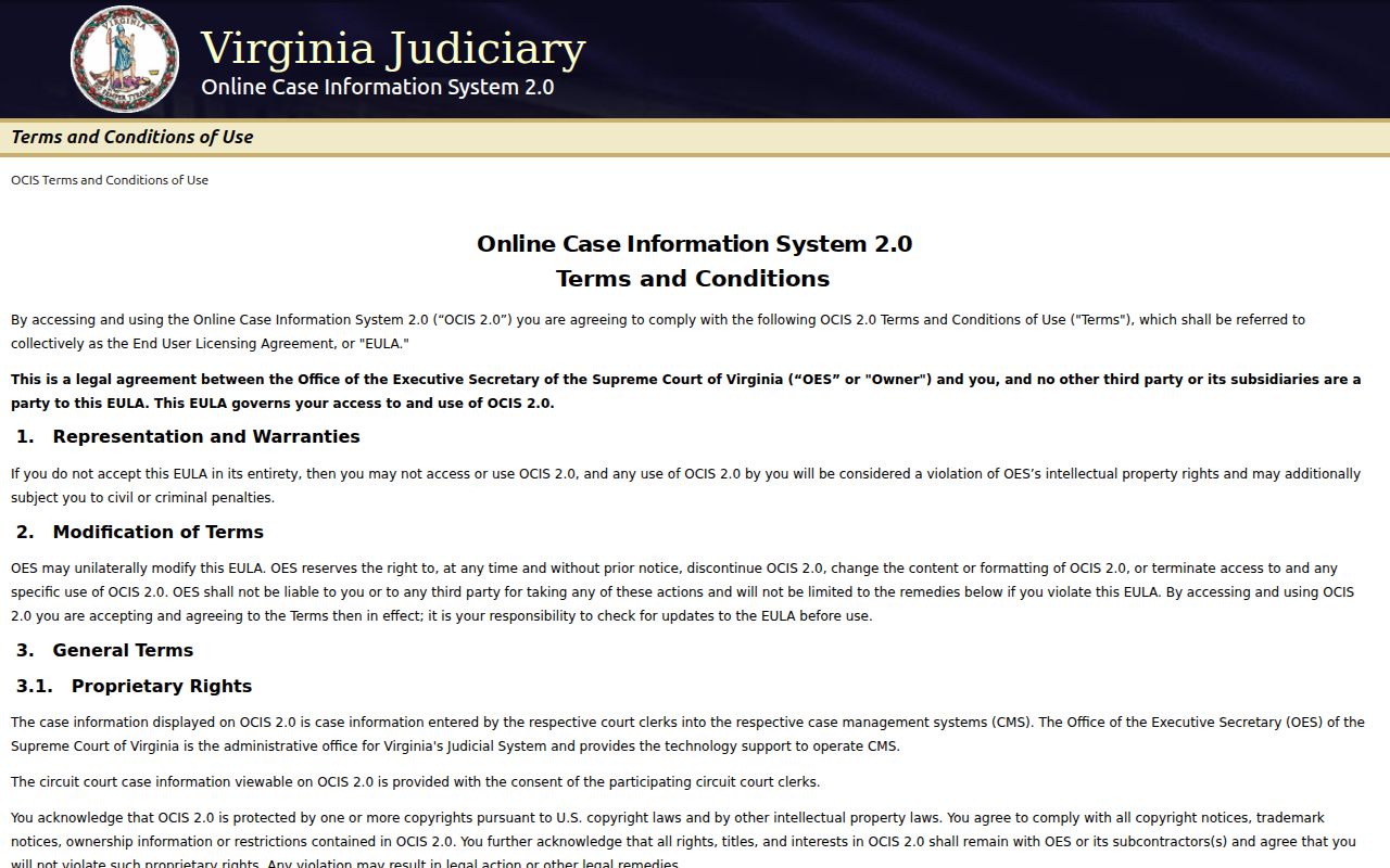 Chesterfield County warrant search reference showing Virginia's statewide court case search