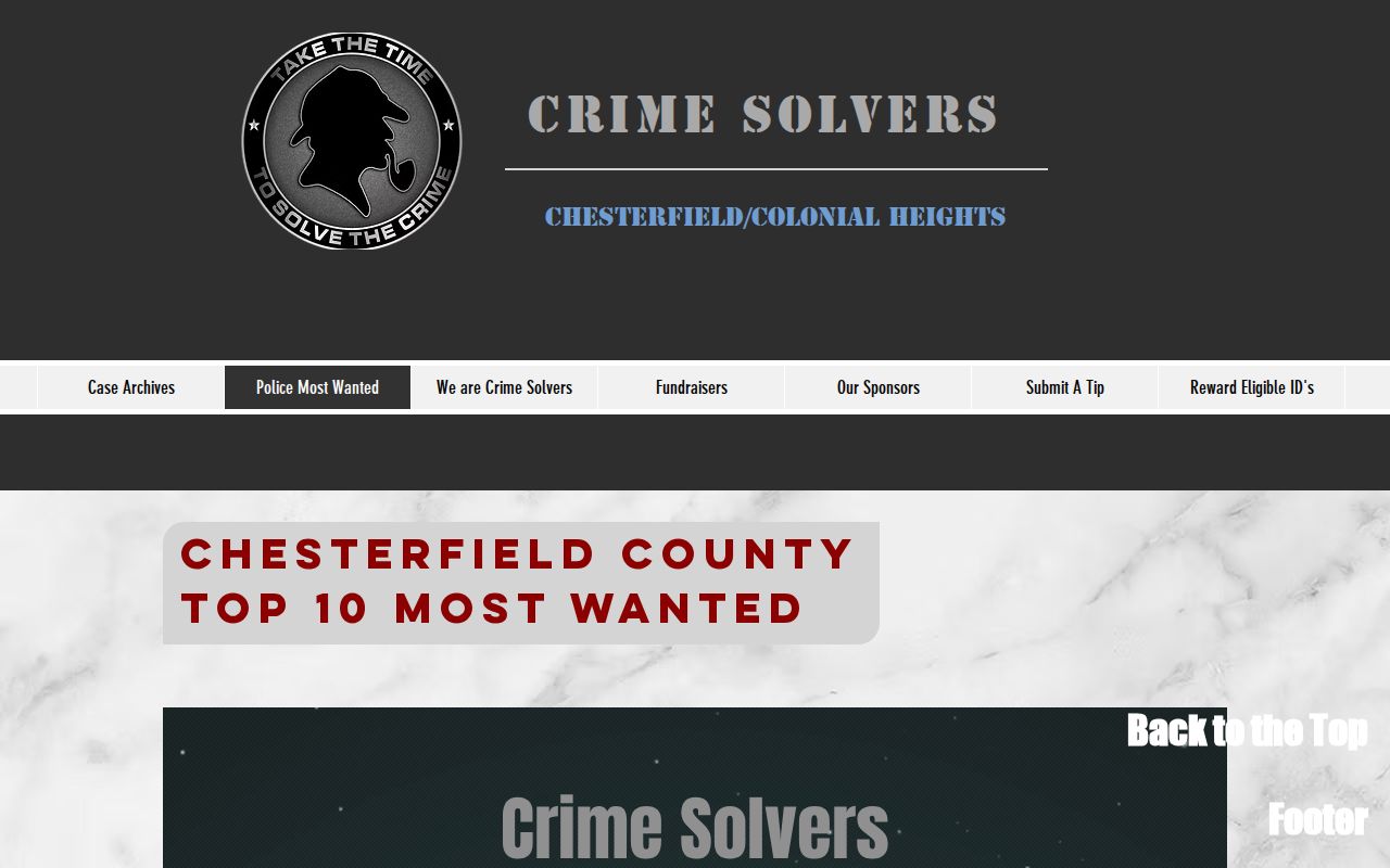 Chesterfield County most wanted warrant campaign interface with safety notice and no copied roster
