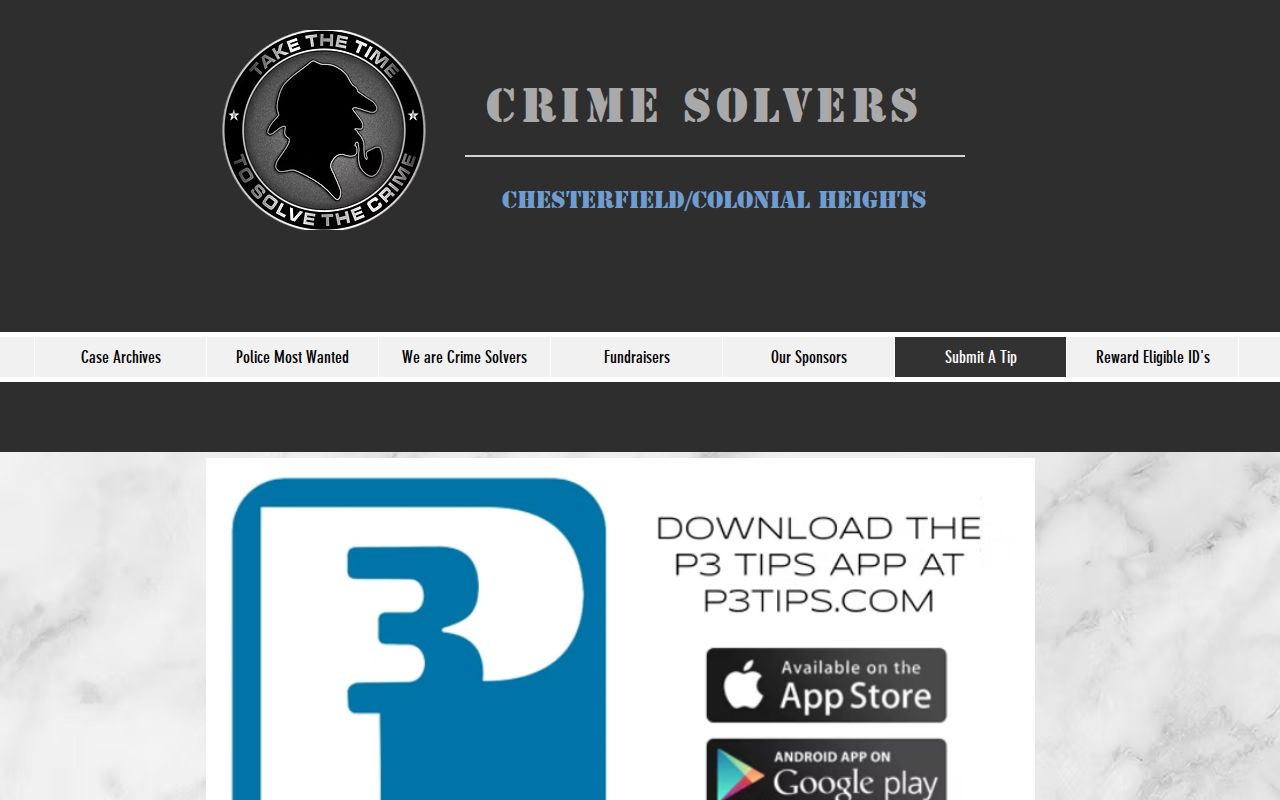 Chesterfield County most wanted warrant reference to official Crime Solvers contact and tip channels
