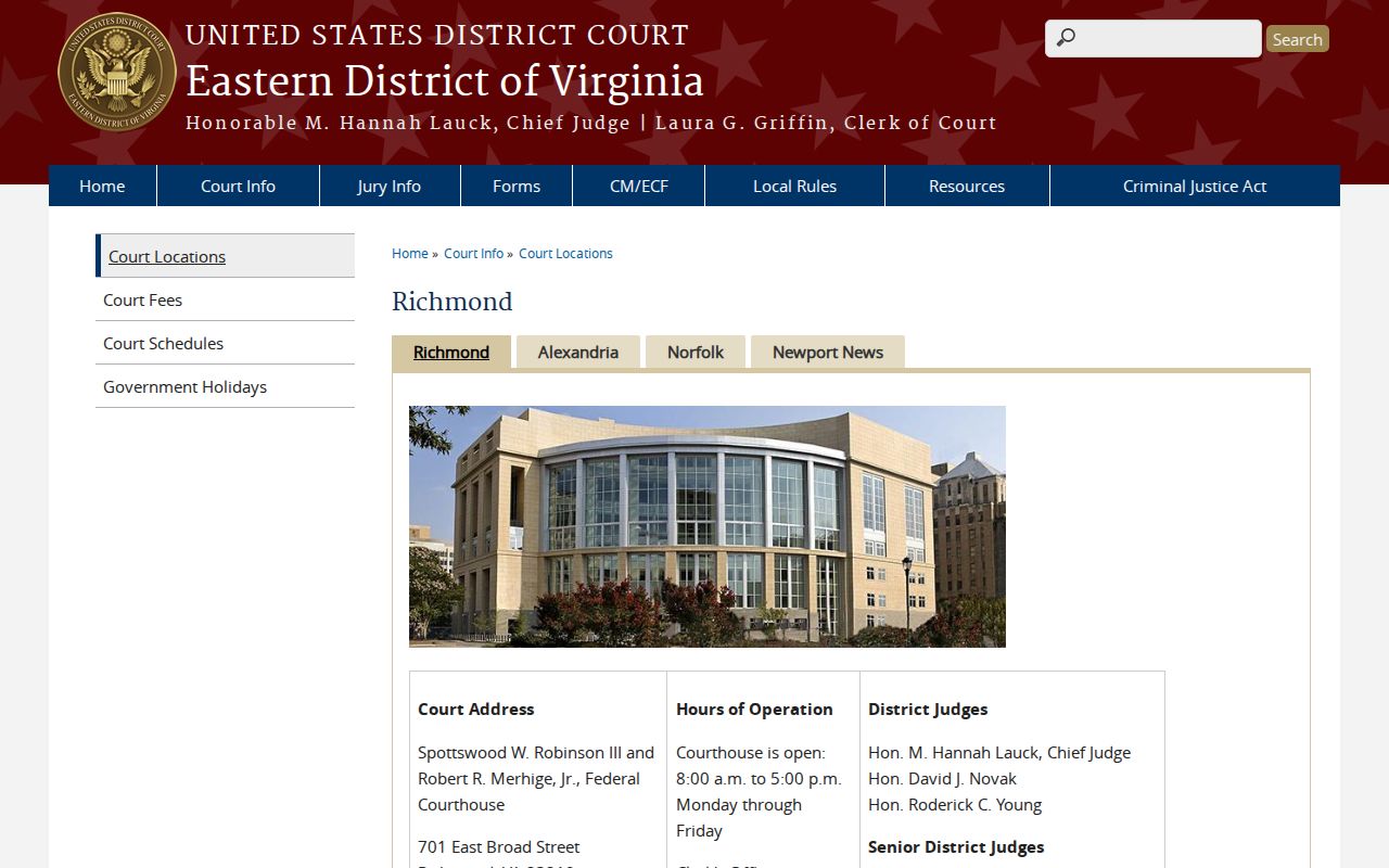 Chesterfield County warrant records reference to the separate federal courthouse in Richmond