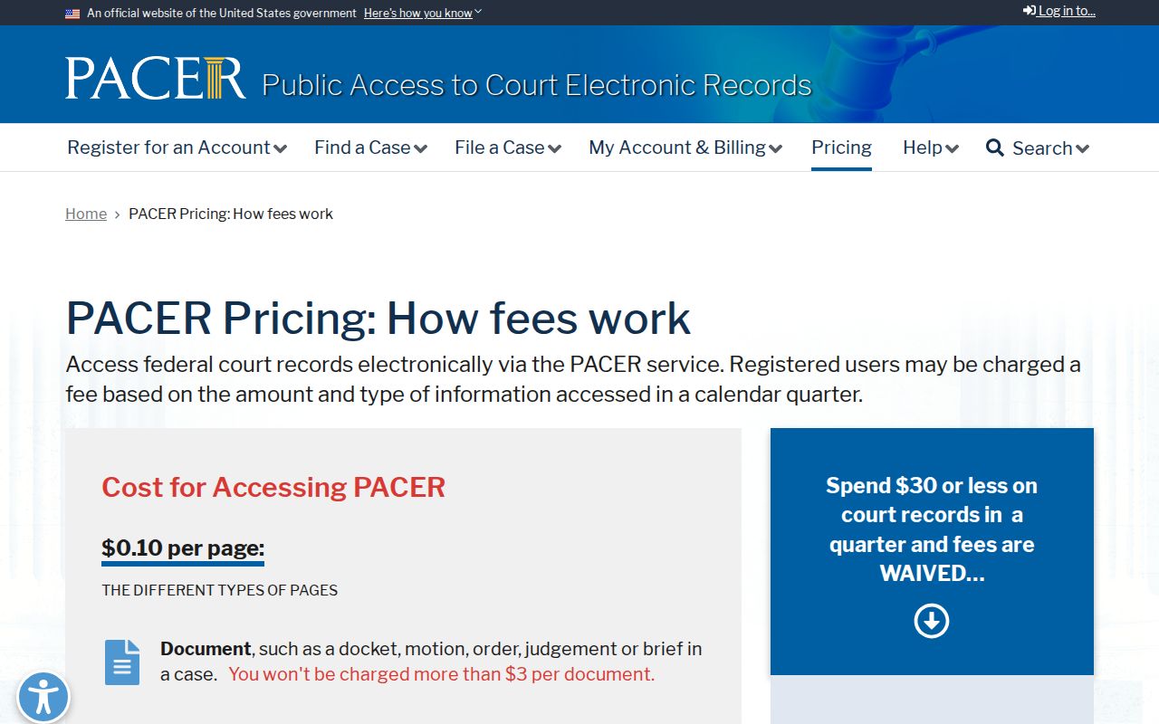 Chesterfield County warrant records reference to PACER federal docket access and fees