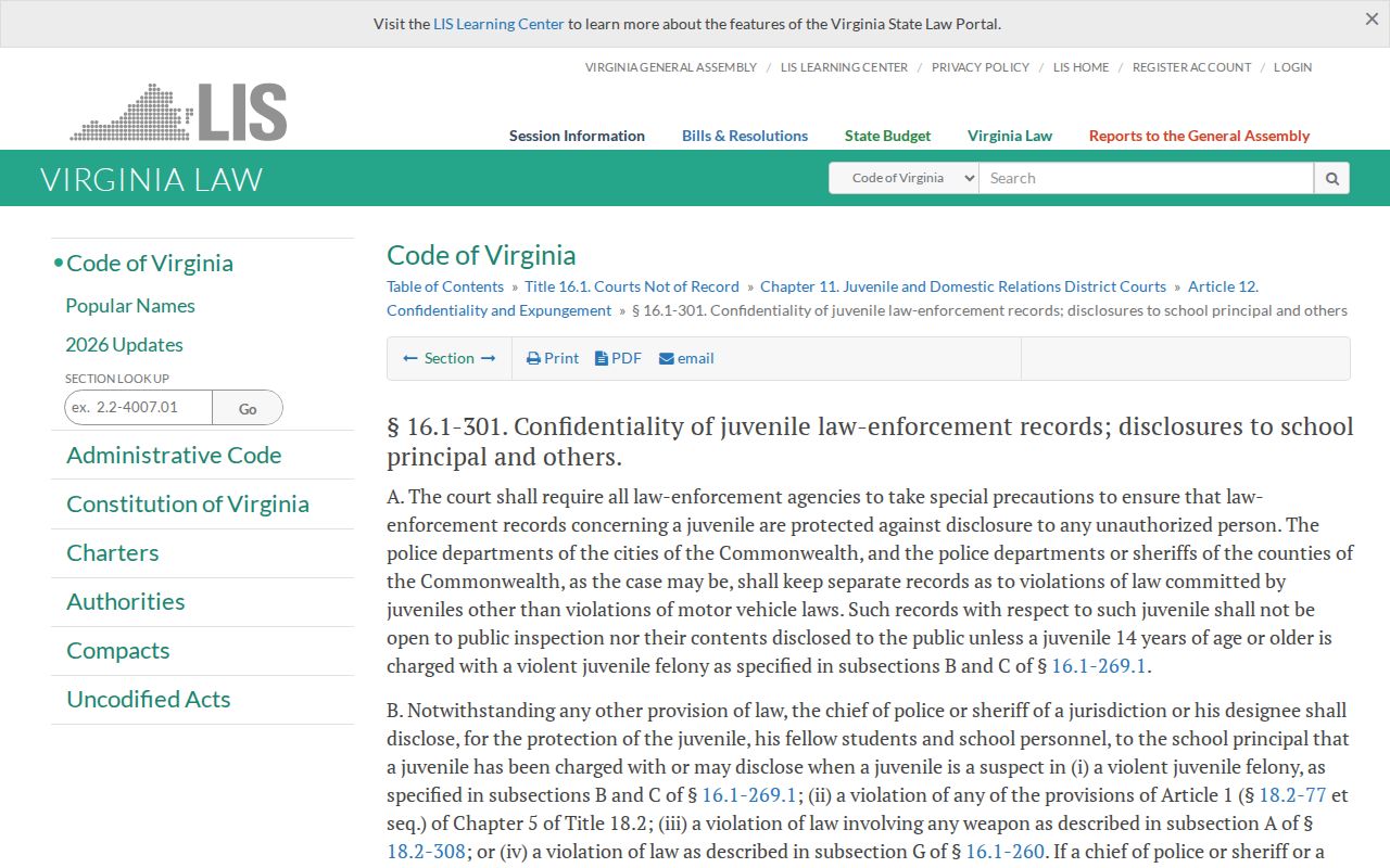 Chesterfield County municipal warrant reference to Virginia juvenile record confidentiality law